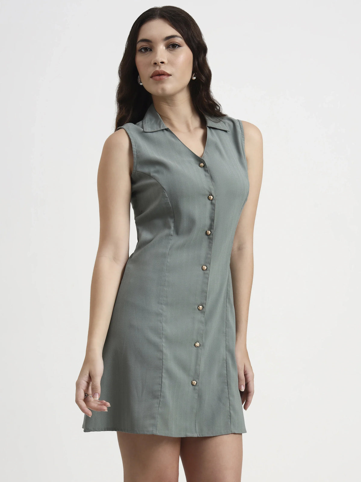 Structured Collared Dress - Sage Green