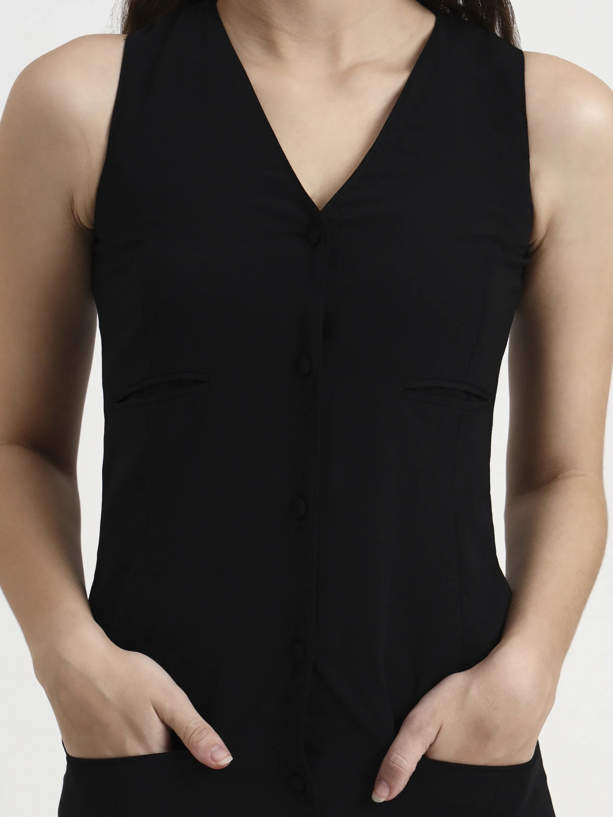 Asymmetric Button Mini Dress - Black