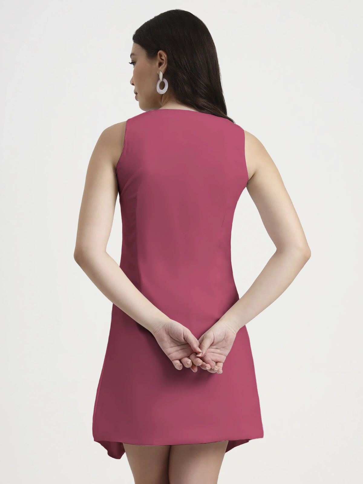 Asymmetric Button Mini Dress - Pink