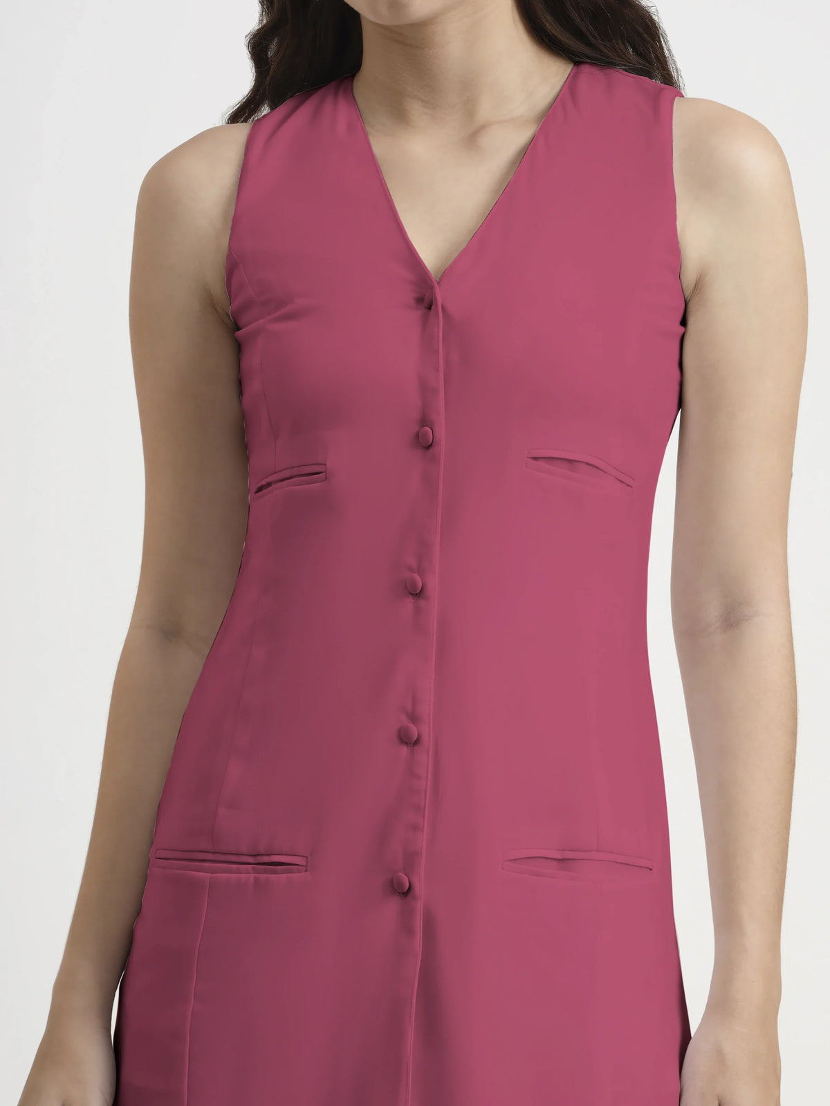 Asymmetric Button Mini Dress - Pink