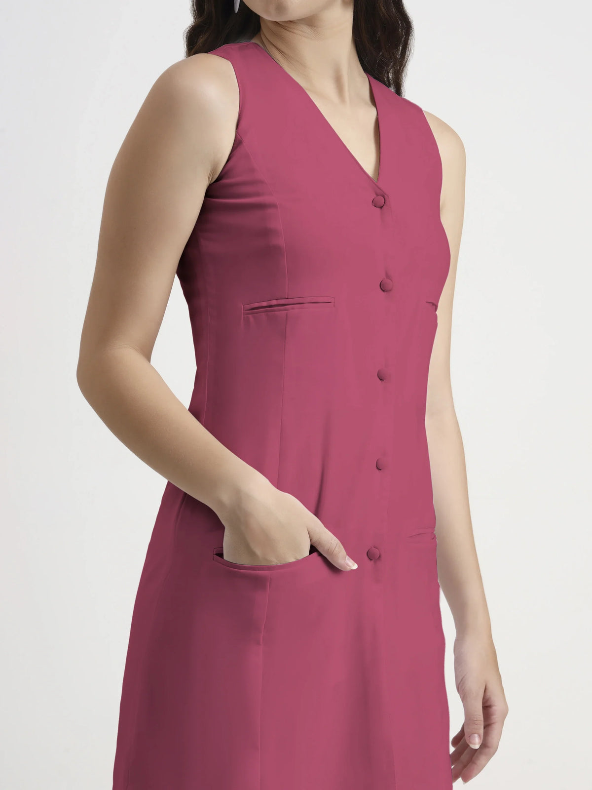 Asymmetric Button Mini Dress - Pink