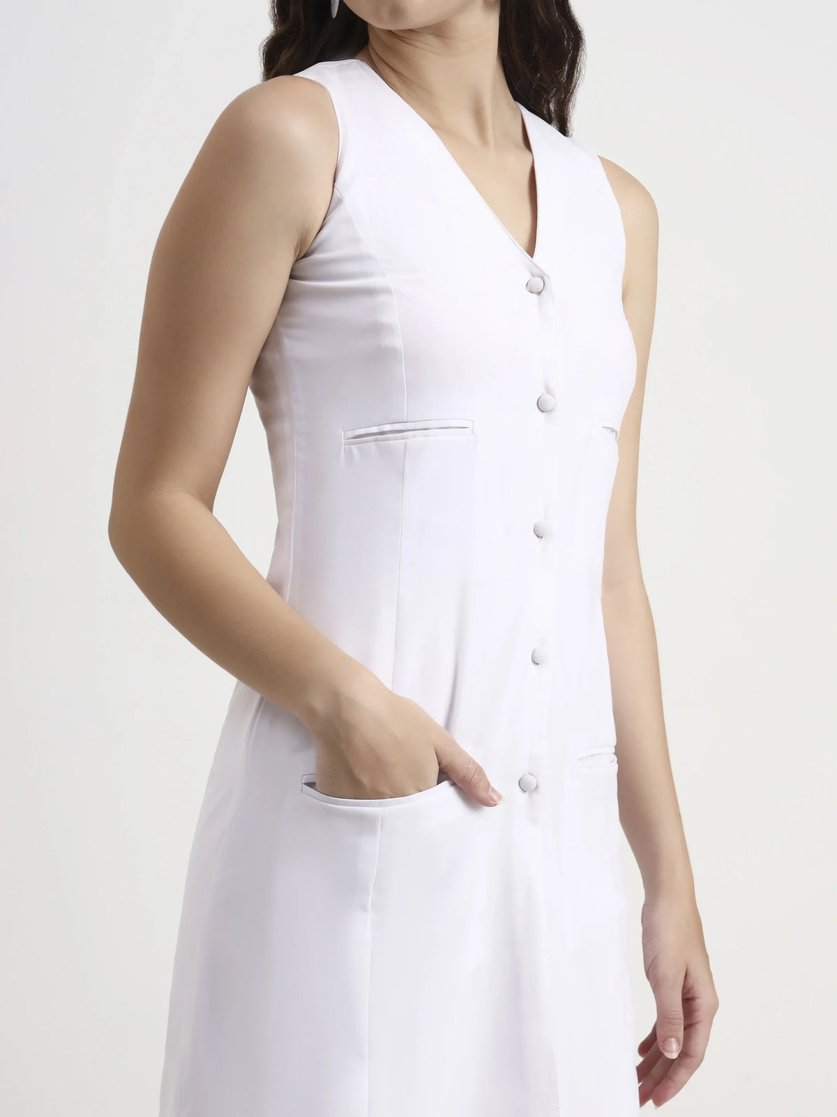 Asymmetric Button Mini Dress - White