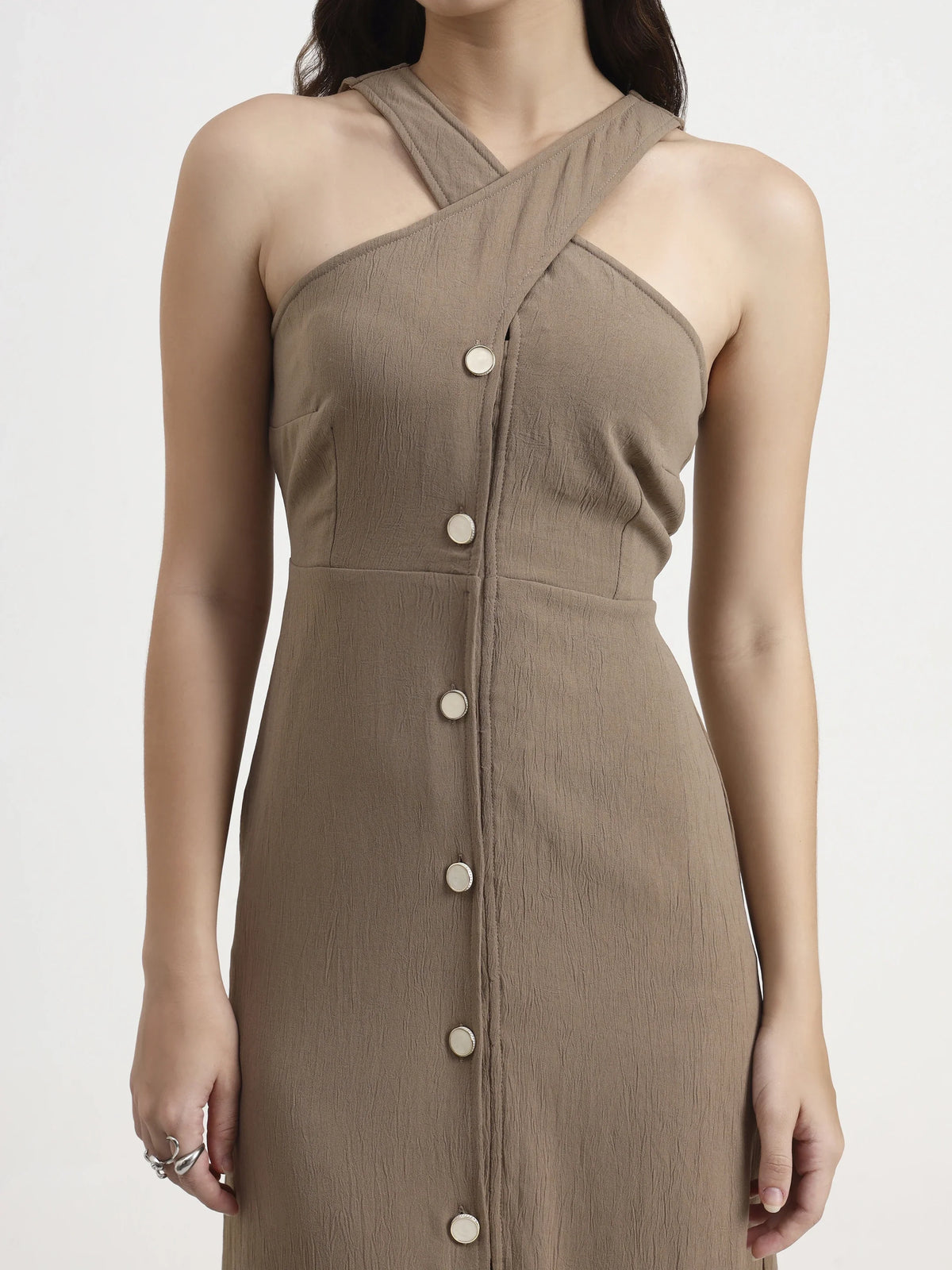 Slit Halter Shirt Dress - Mocha Brown