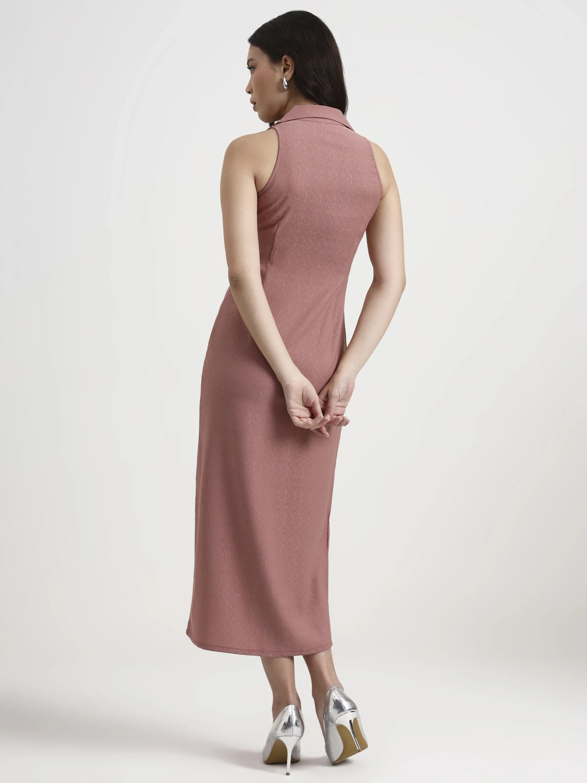 Tailored Button-Down Midi Dress - Pale Rose