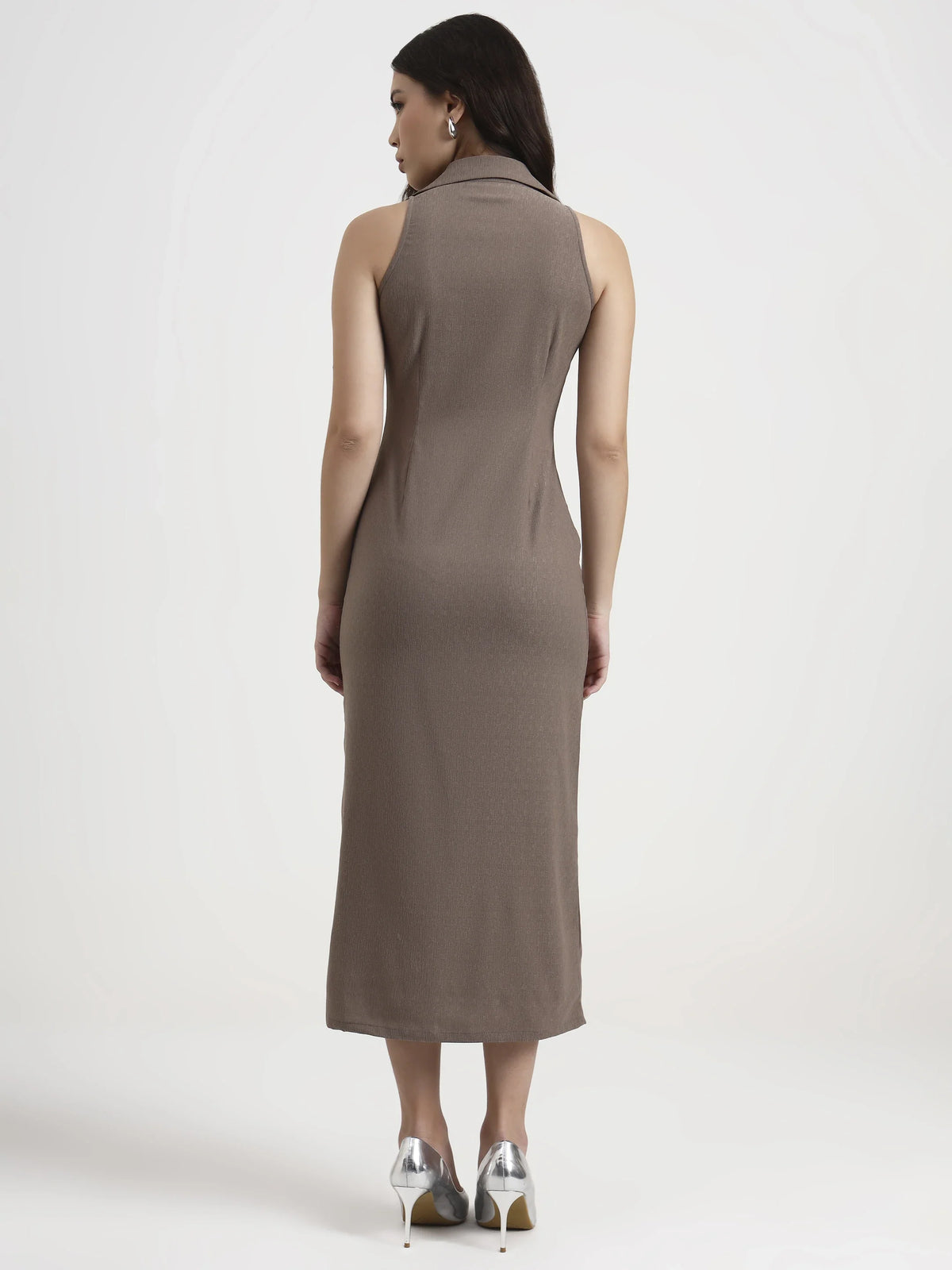 Tailored Button-Down Midi Dress - Taupe