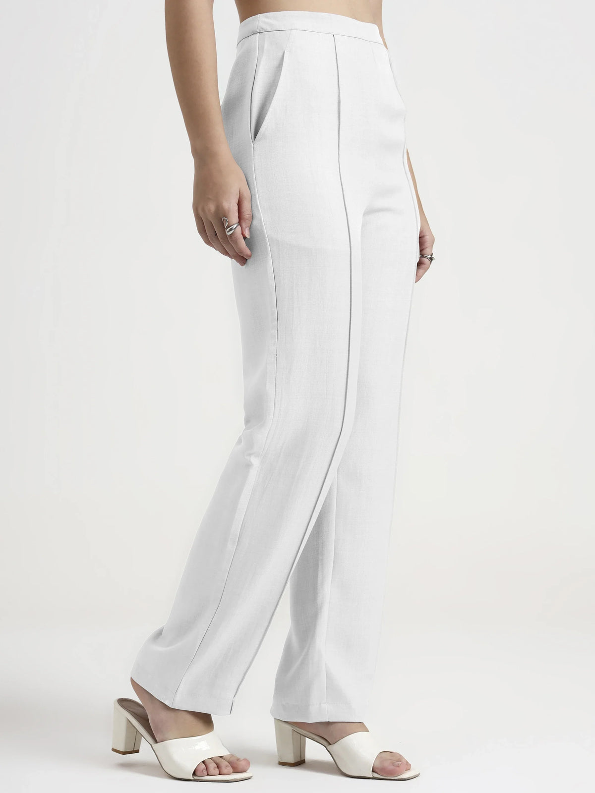 Straight Pleated Trouser - White