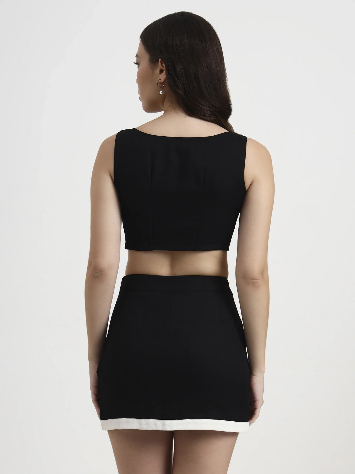 Trim-Detail Blazer Set - Black White