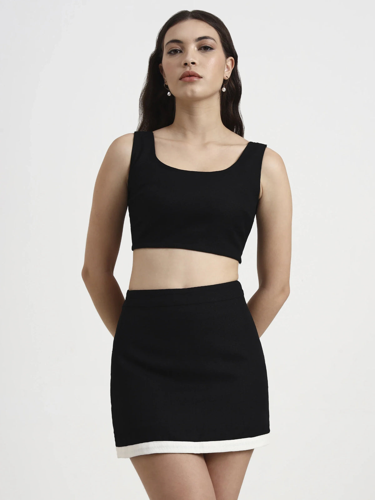 Trim-Detail Blazer Set - Black White