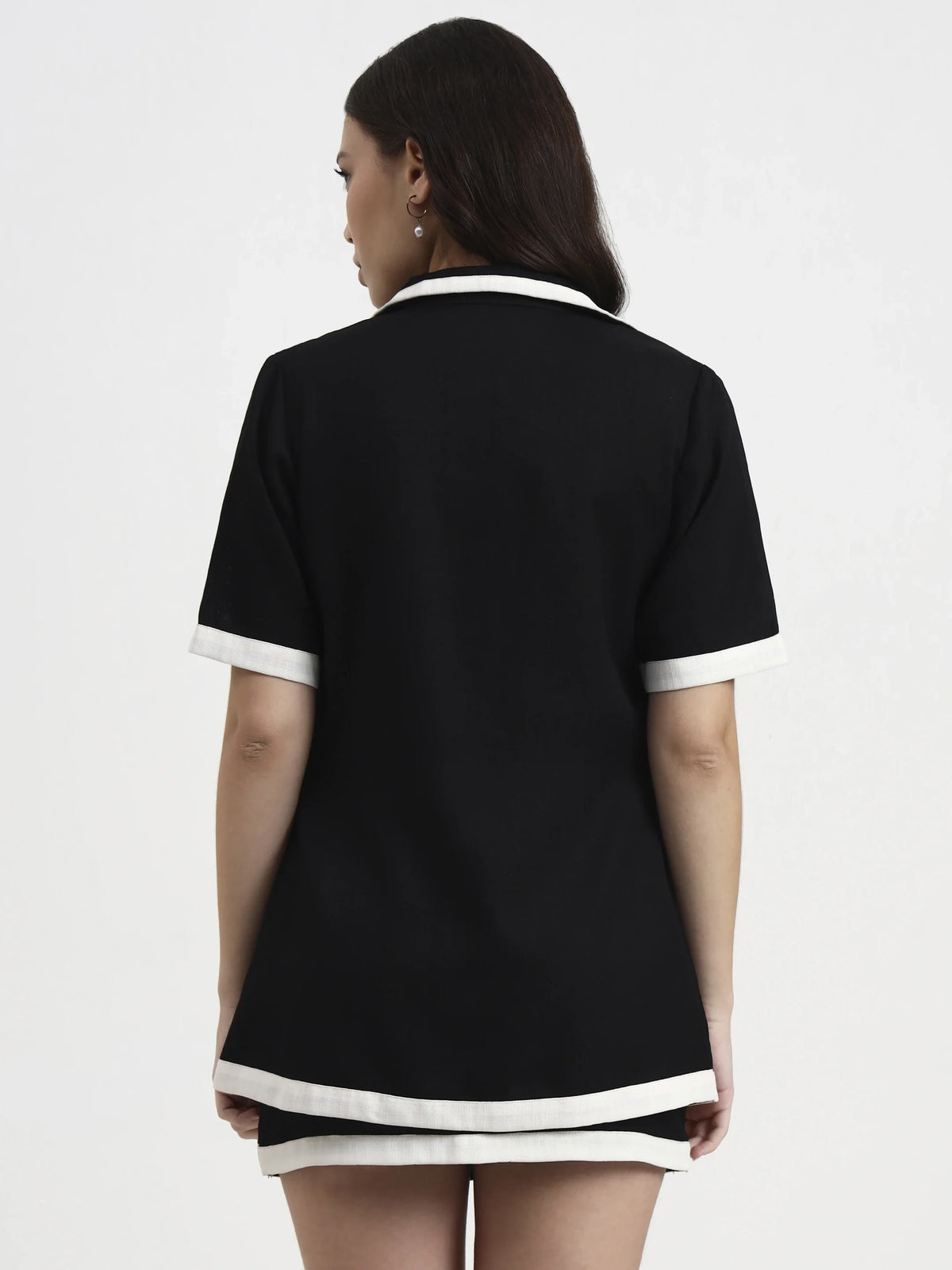 Trim-Detail Blazer Set - Black White