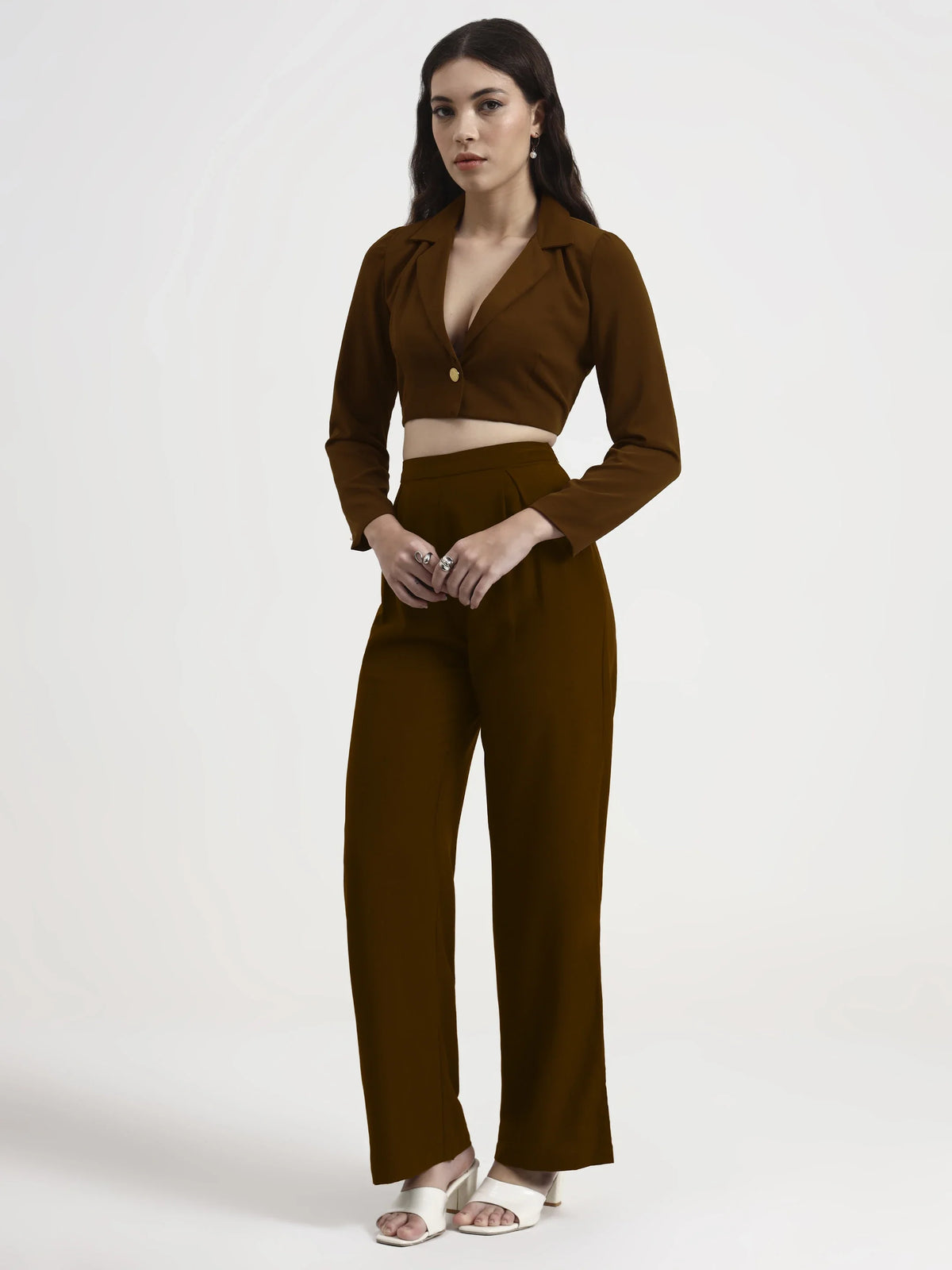 Detailed Crop Co-ord - Brown