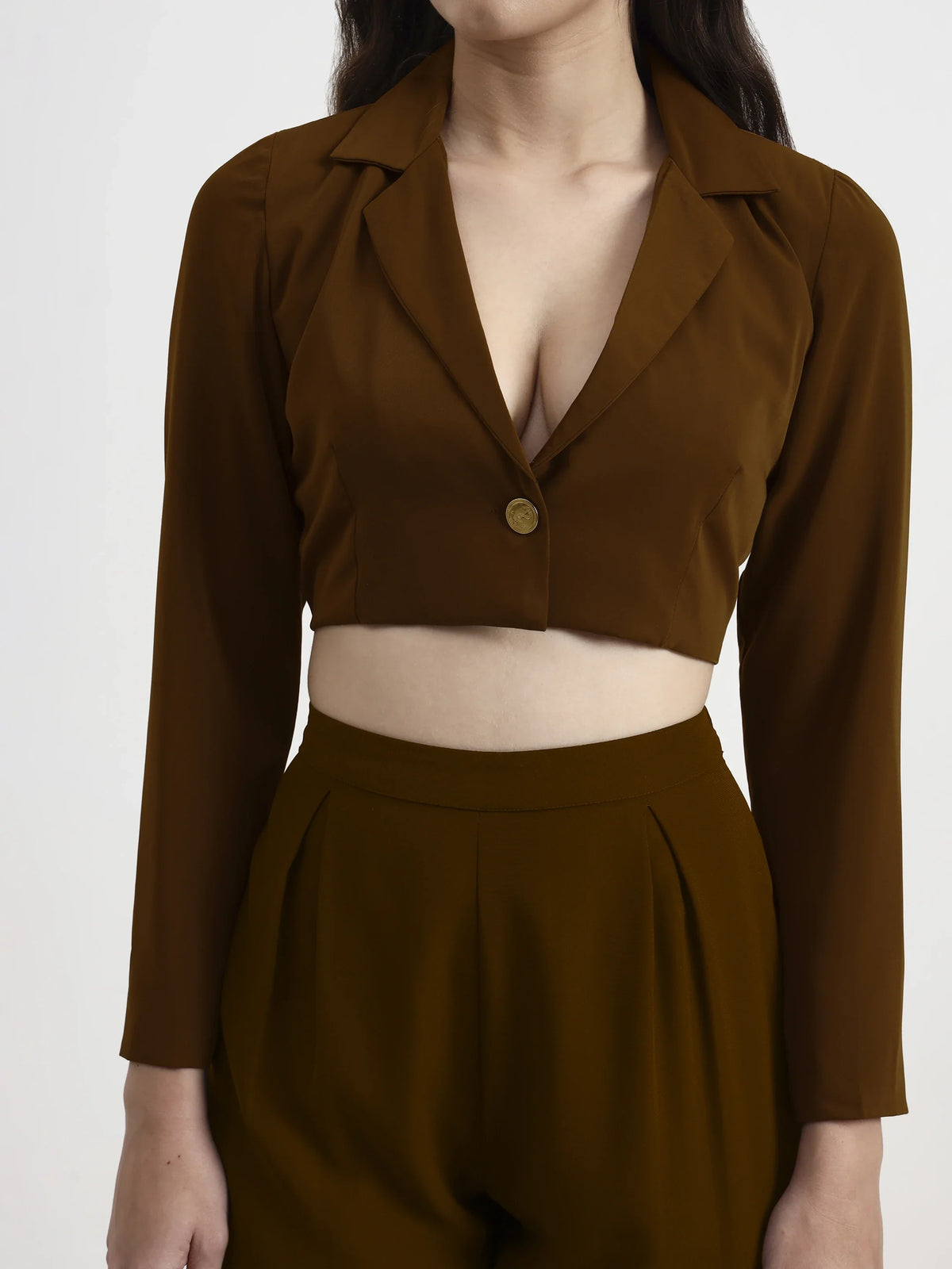 Detailed Crop Co-ord - Brown