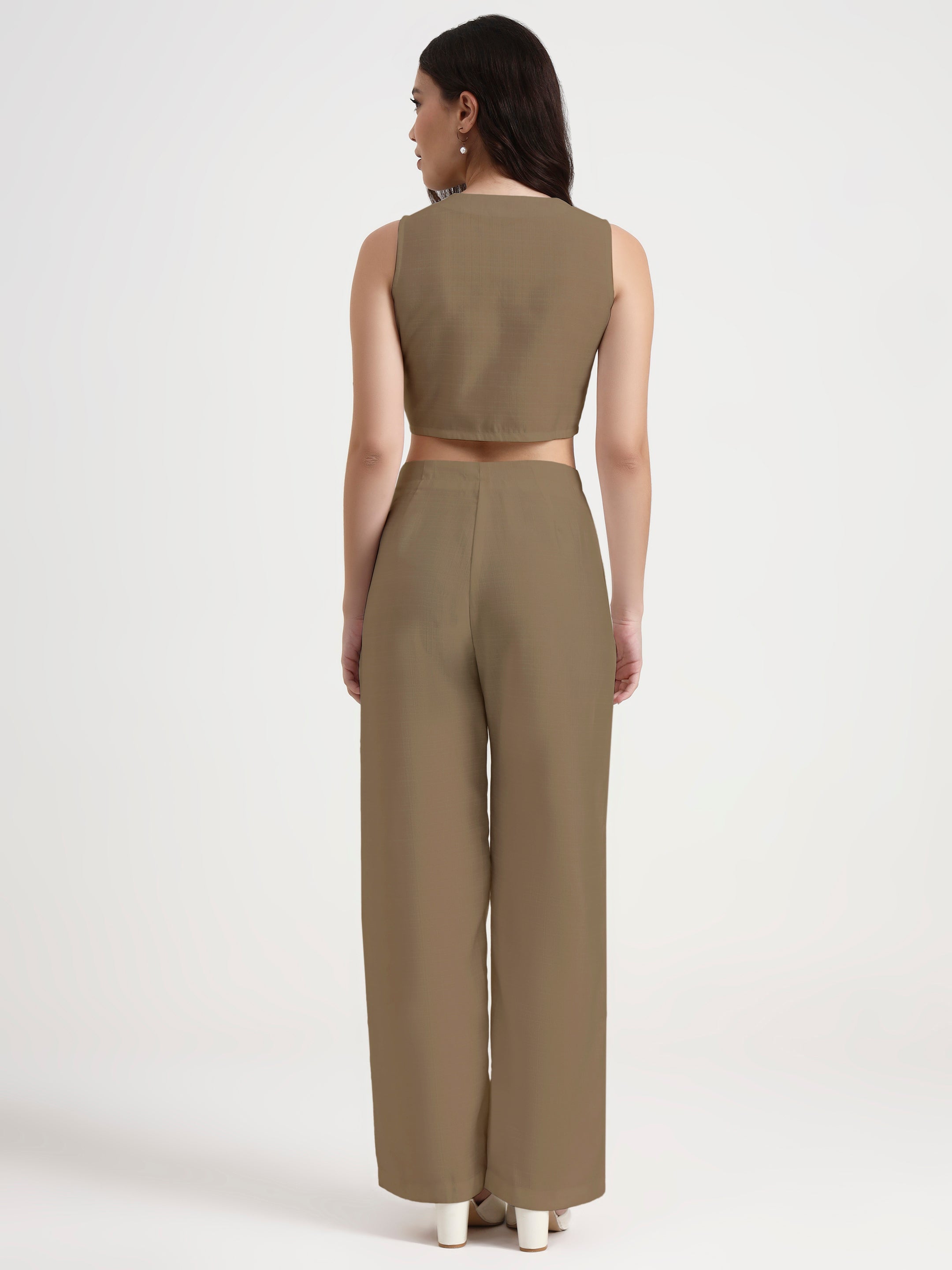 Pleated Trouser Waistcoat Co-ord - Khaki Brown 2.0