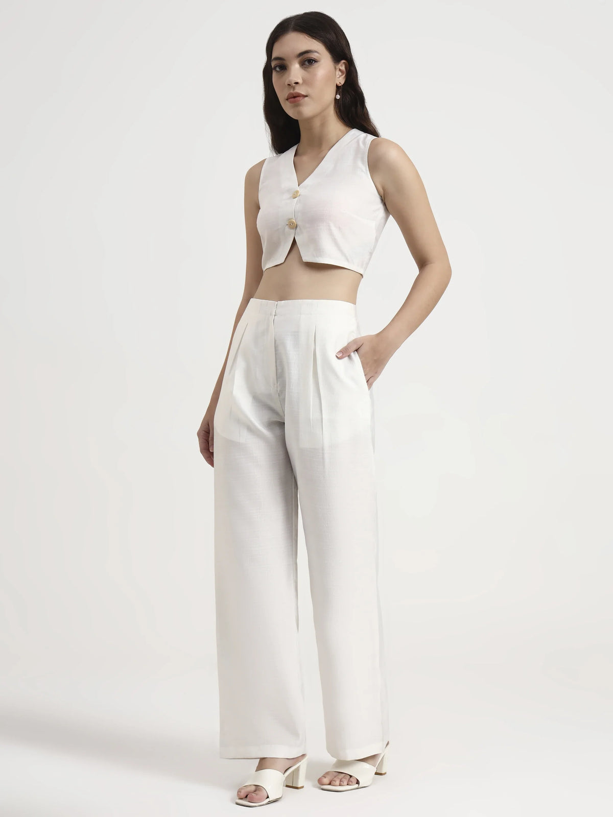 Pleated Trouser Waistcoat Co-ord - White