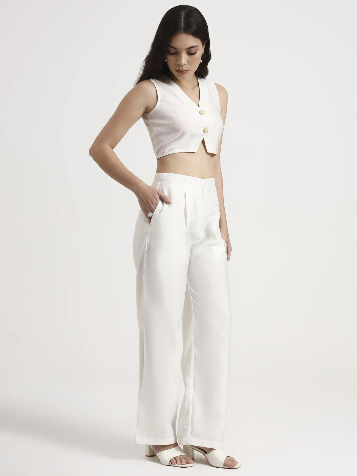 Pleated Trouser Waistcoat Co-ord - White