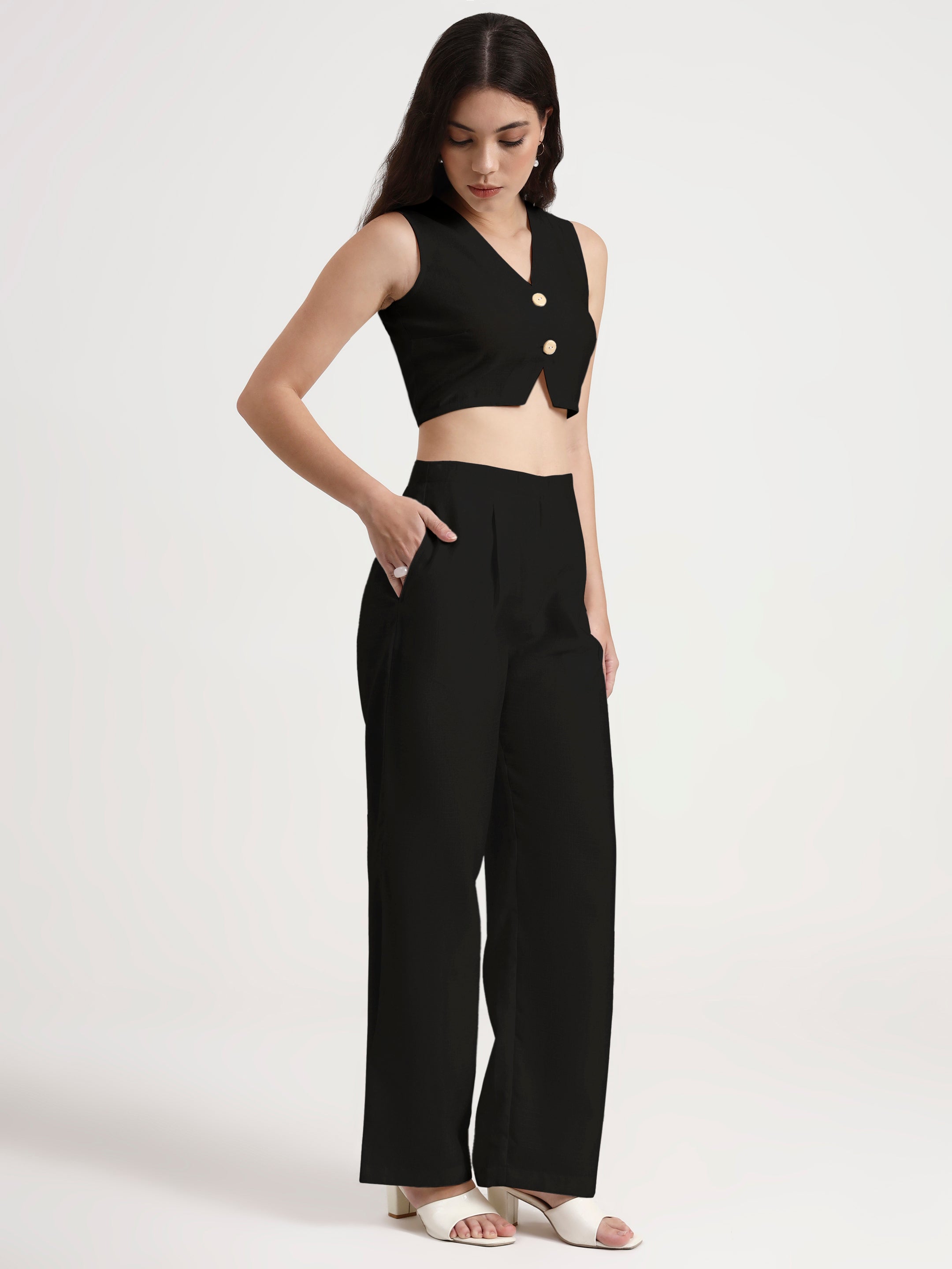Pleated Trouser Waistcoat Co-ord - Black 2.0